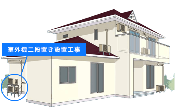 横浜エアコンの室外機二段置き設置工事